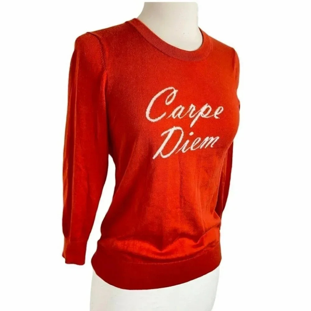 Banana Republic SP orange red Carpe Diem Crew sweater